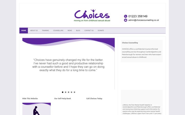 Captură de ecran a choicescounselling.co.uk