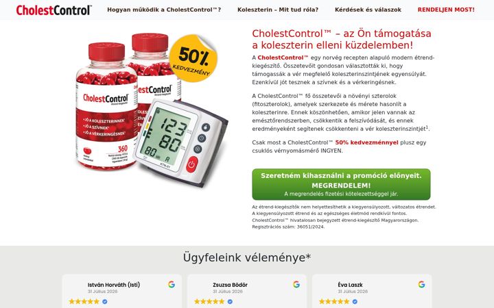 Екранна снимка на cholestcontrol.hu