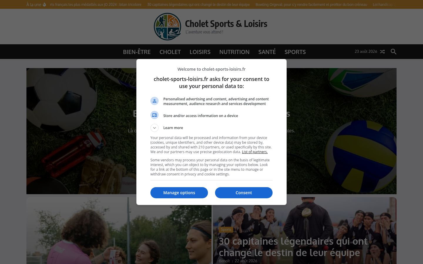 Screenshot del banner di consenso mostrato prima di qualsiasi interazione