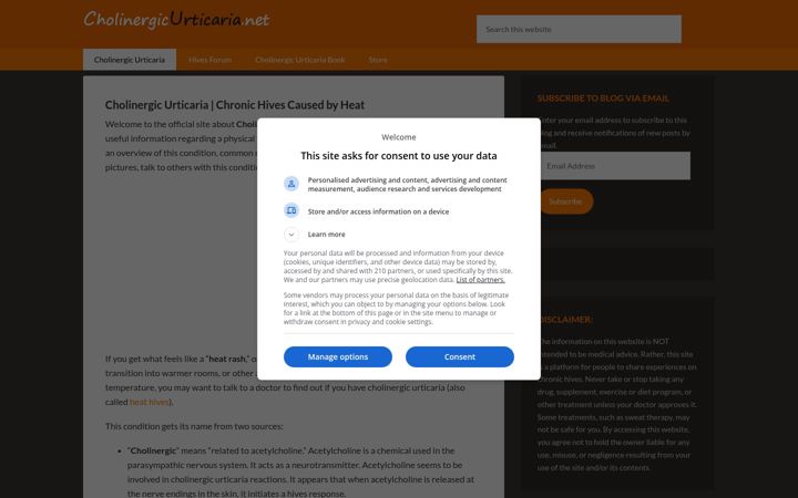 Captură de ecran a cholinergicurticaria.net