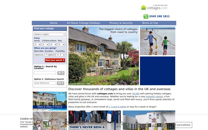 Captură de ecran a chooseacottage.co.uk