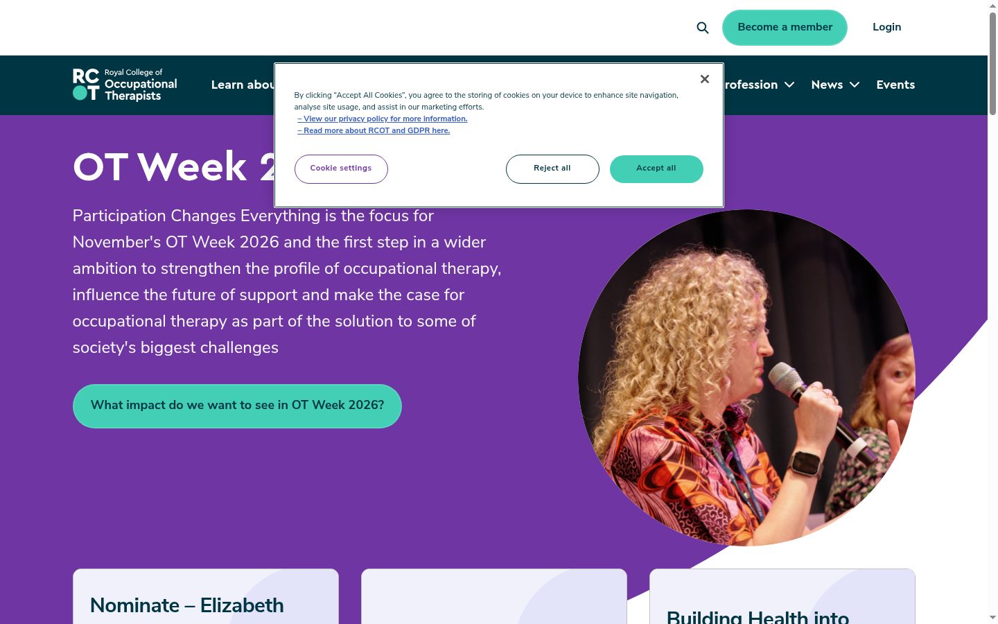 Captura de ecrã do banner de consentimento apresentado antes de qualquer interação