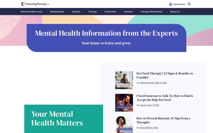 Screenshot of choosingtherapy.com