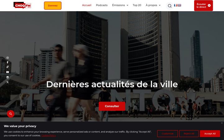 Captura de pantalla de choqfm.ca
