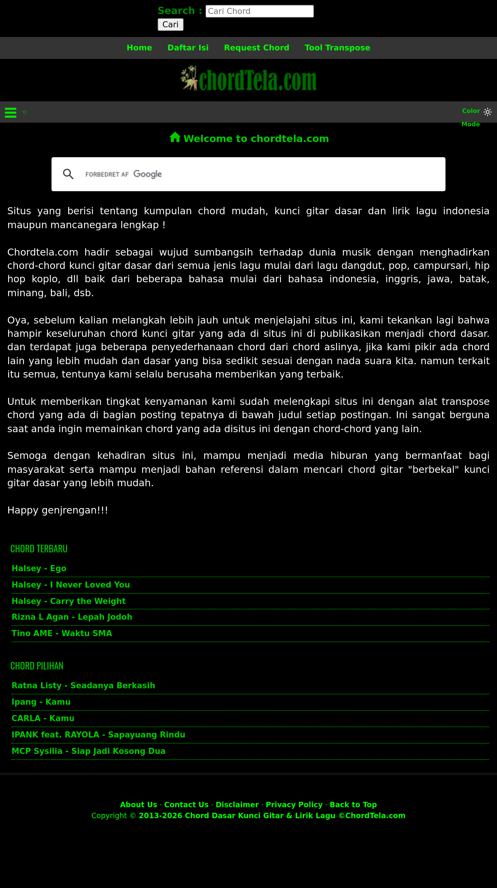 Tablet screenshot of chordtela.com
