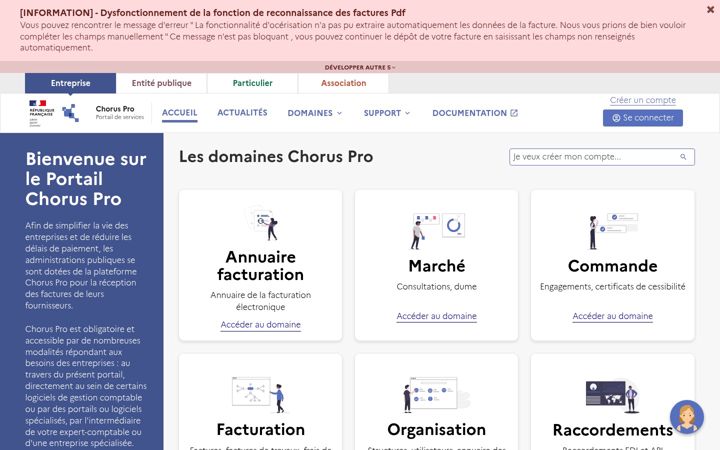 Screenshot of chorus-pro.gouv.fr