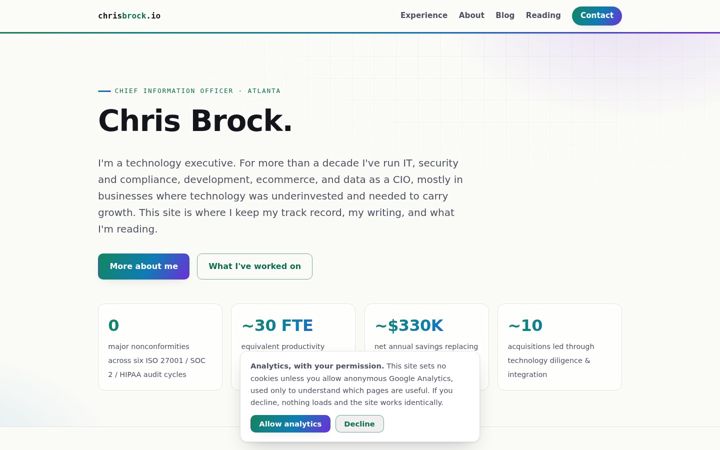 Skjámynd af chrisbrock.io
