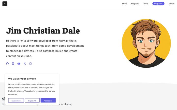 Skärmbild av christiandale.no