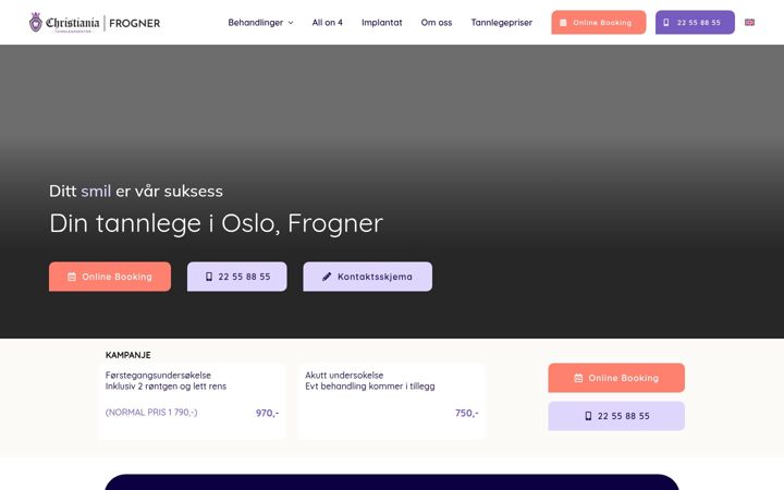 Skärmbild av christiania-tannlegesenter.no