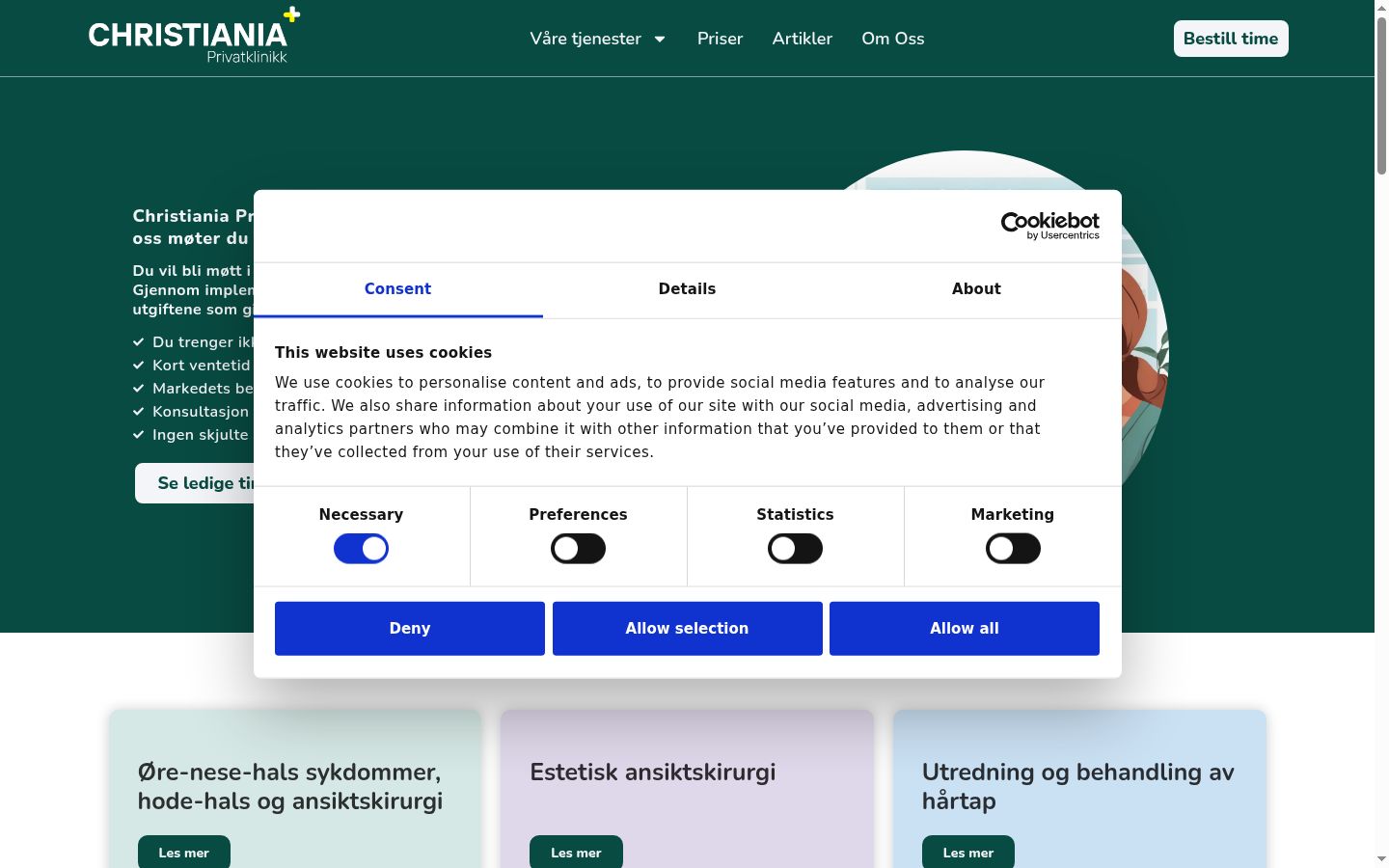 Screenshot des Einwilligungsbanners vor jeglicher Interaktion