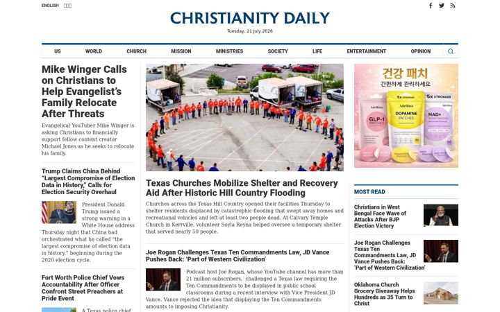 Screenshot of christianitydaily.com