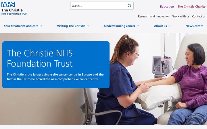 Snímek obrazovky christie.nhs.uk
