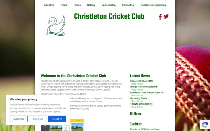 Snímek obrazovky christletoncricketclub.co.uk