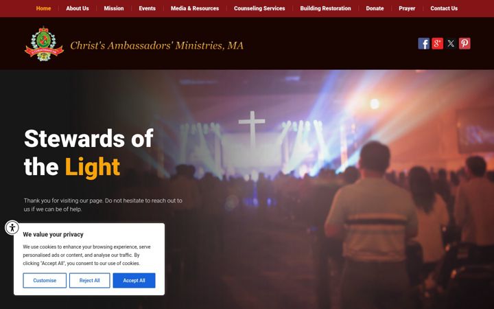 Screenshot stránky christsambassadorsministries.org