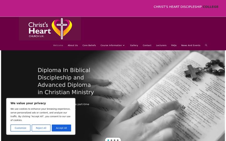 Snímek obrazovky christsheartdiscipleshipcollege.org.uk