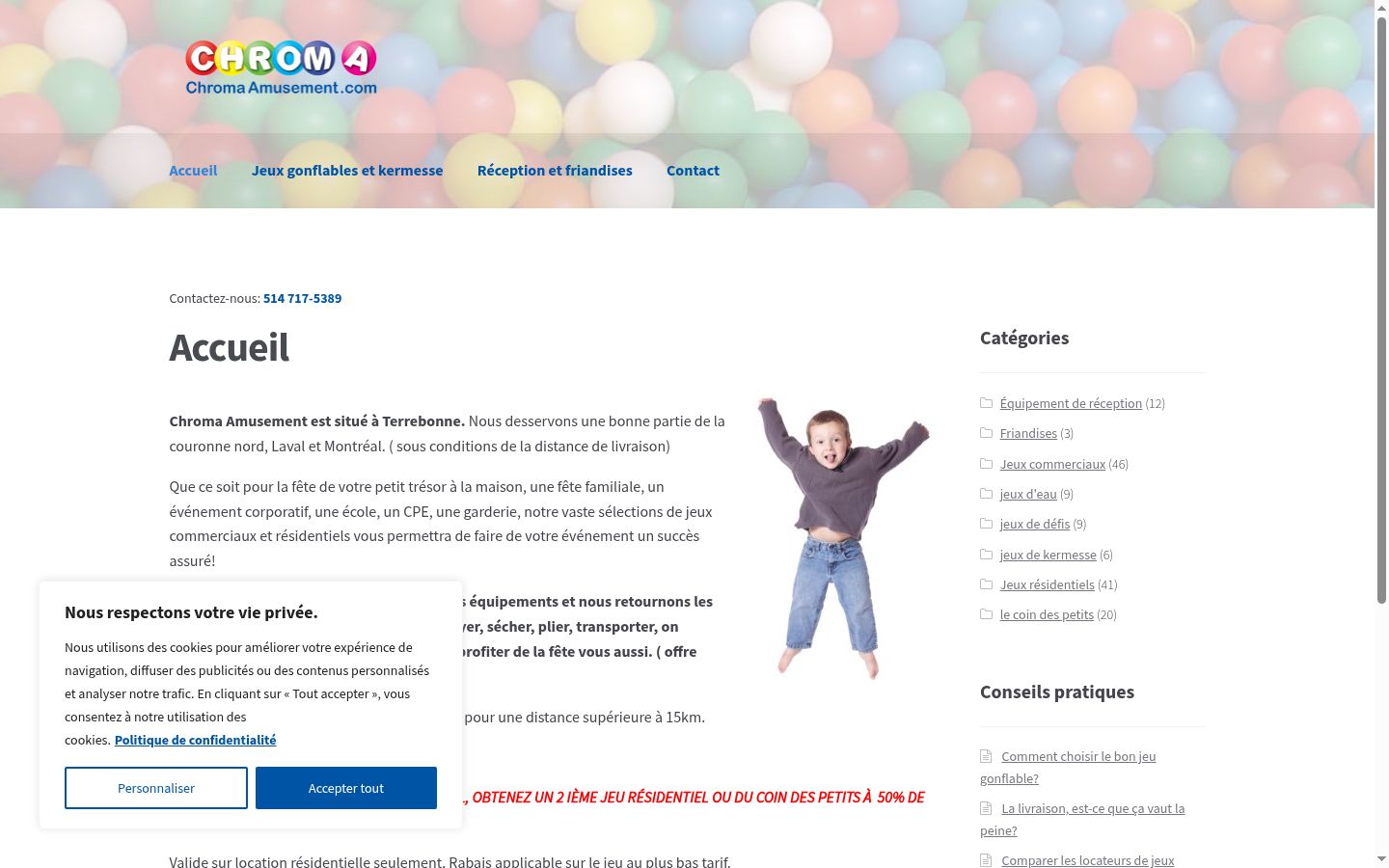 Capture d'écran de la bannière de consentement affichée avant toute interaction