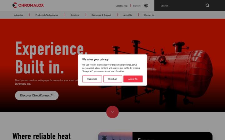 Screenshot of chromalox.com
