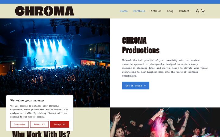 Snímek obrazovky chromaproductions.co.uk