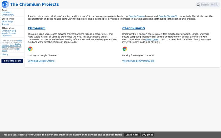 Snímek obrazovky chromium.org