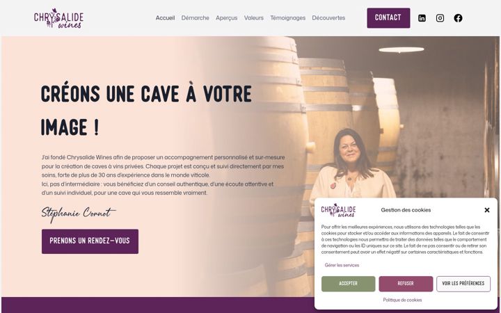 Kuvakaappaus sivustosta chrysalide-wines.fr