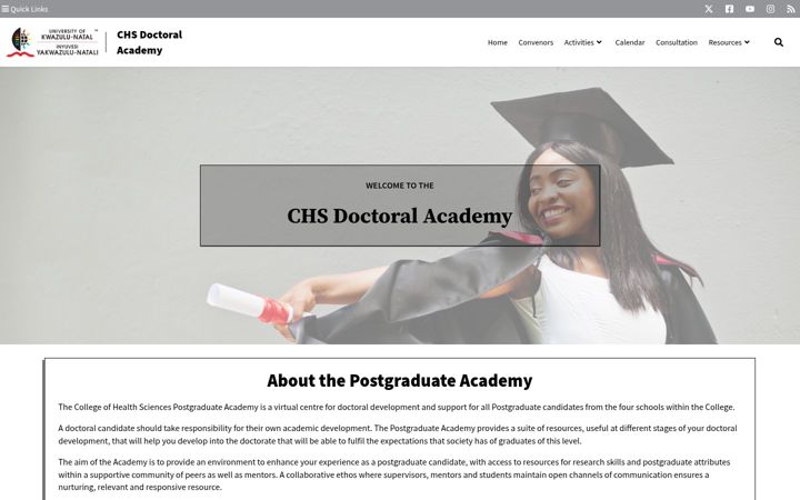 Captura de pantalla de chsdoctoralacademy.ukzn.ac.za