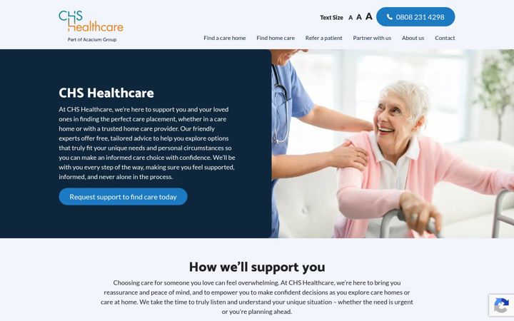Snímek obrazovky chshealthcare.co.uk