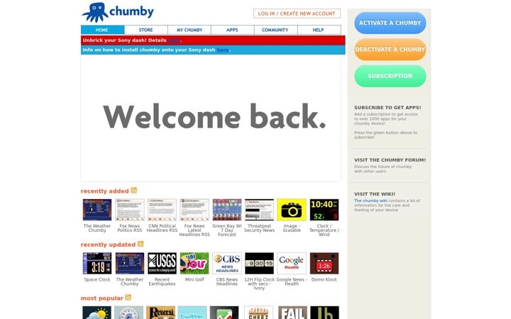 Screenshot of chumby.com