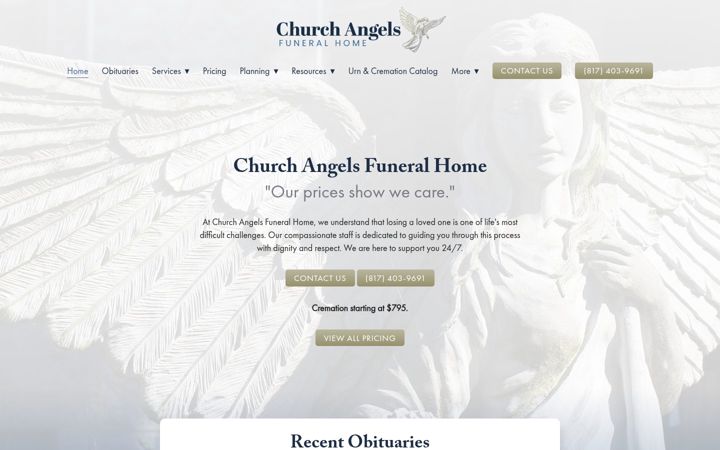 Snímek obrazovky churchangelsfuneralhome.org