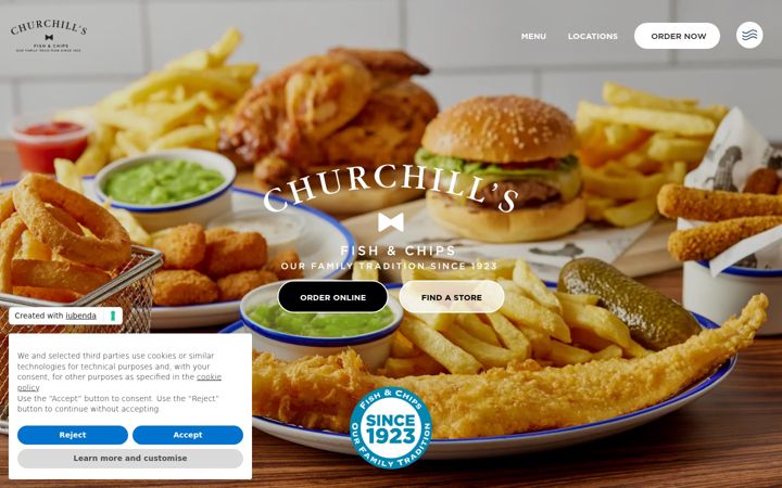 Snímek obrazovky churchillsfishandchips.co.uk
