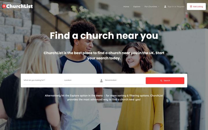 Snímek obrazovky churchlist.co.uk
