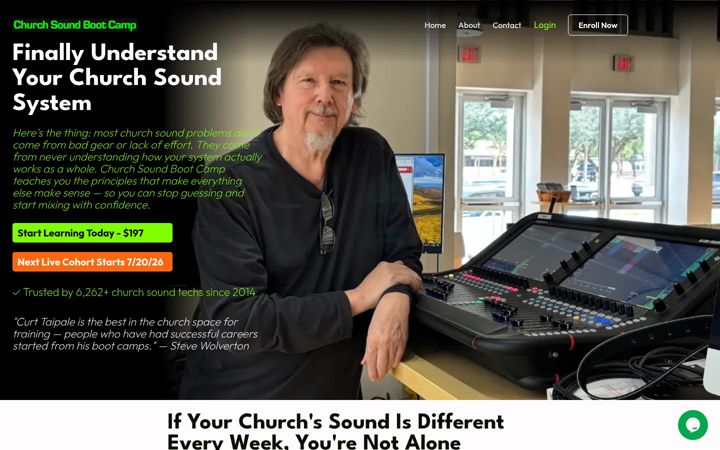 Screenshot of churchsoundbootcamp.com