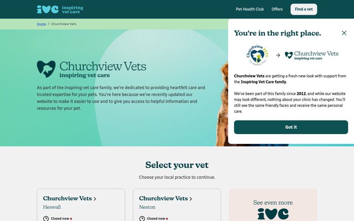 Snímek obrazovky churchviewvets.co.uk