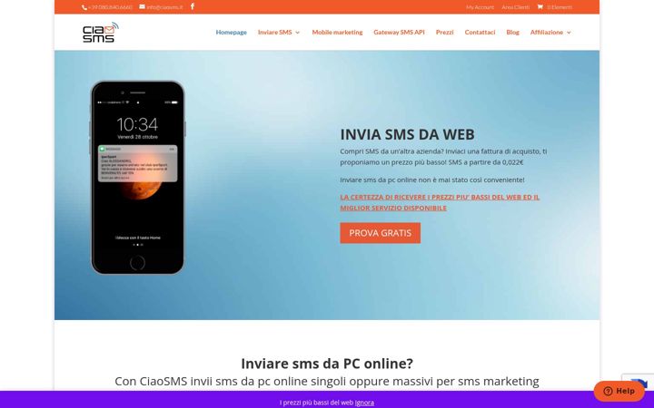 Képernyőkép: ciaosms.it