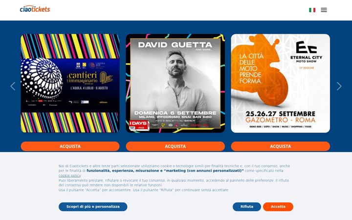 Posnetek zaslona ciaotickets.com