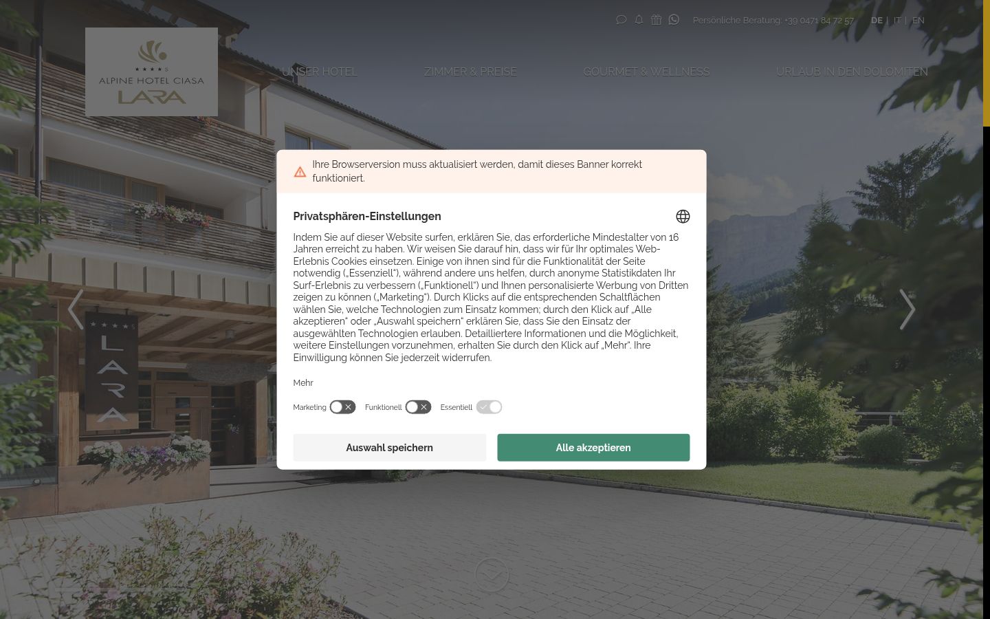 Screenshot del banner di consenso mostrato prima di qualsiasi interazione