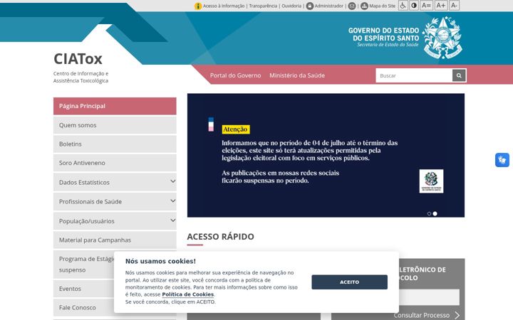 Ekrānuzņēmums no ciatox.es.gov.br
