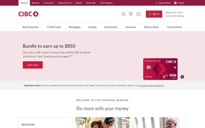 Screenshot ta' cibc.com