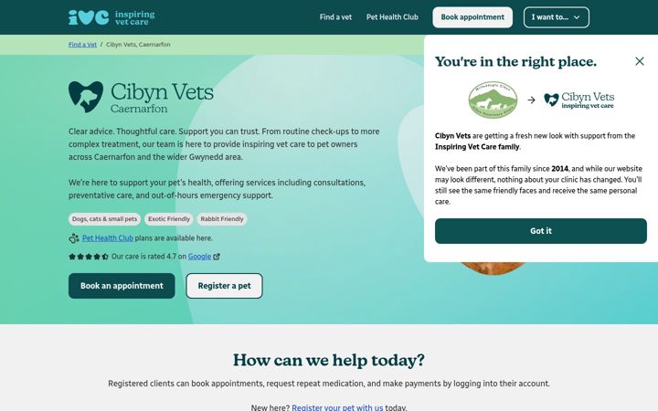 Snímek obrazovky cibynvetclinic.co.uk