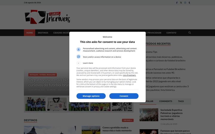 Screenshot of cidadesincriveis.com.br