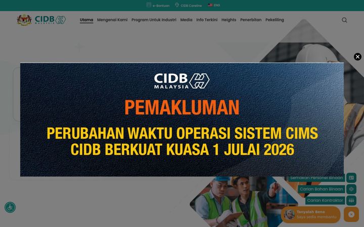 Snímek obrazovky cidb.gov.my