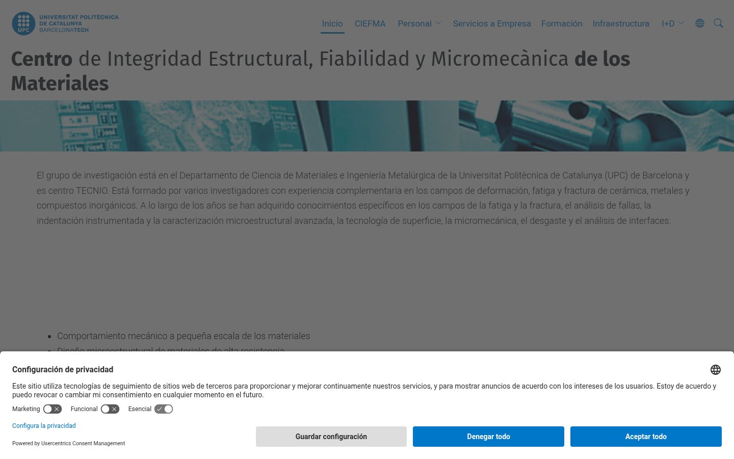 Captura de pantalla del banner de consentimiento mostrado antes de cualquier interacción