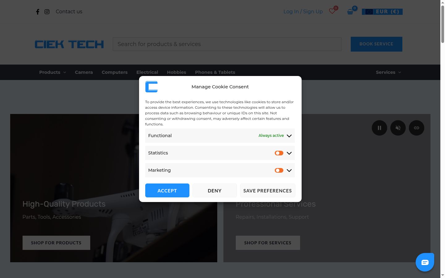 Capture d'écran de la bannière de consentement affichée avant toute interaction