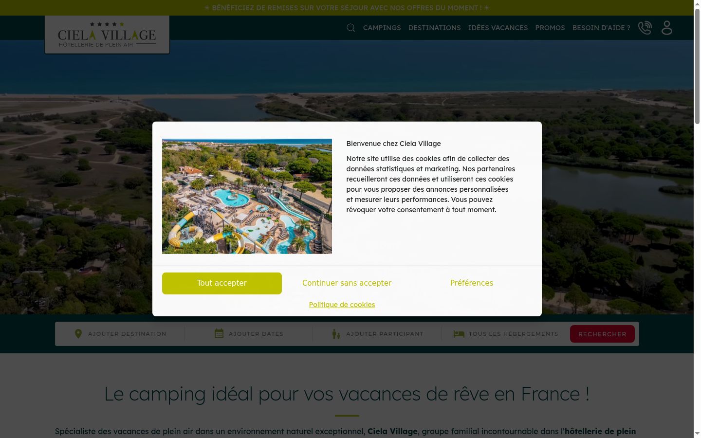 Capture d'écran de la bannière de consentement affichée avant toute interaction