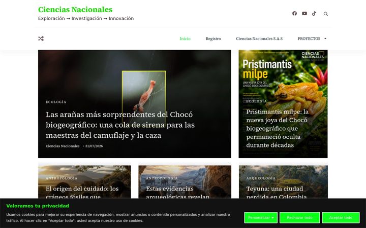 Captură de ecran a cienciasnacionales.org
