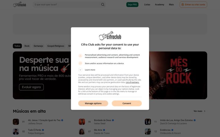 Snimka zaslona za cifraclub.com.br