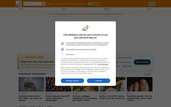 Skærmbillede af ciframelodica.com.br