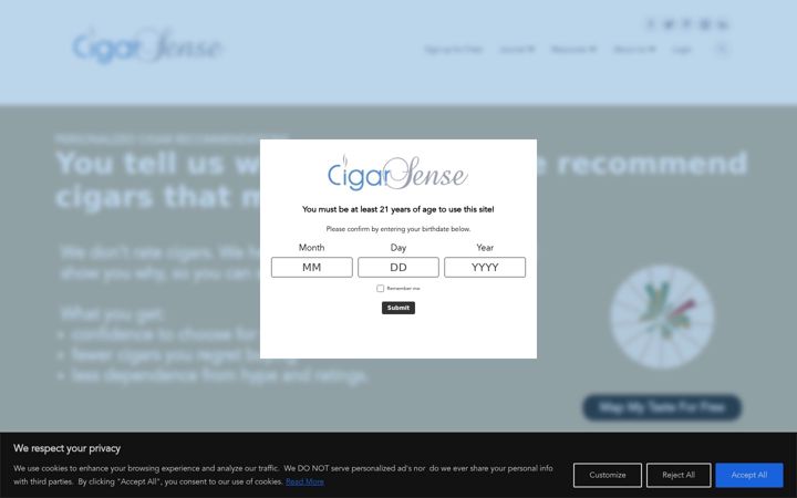 Screenshot of cigarsense.com