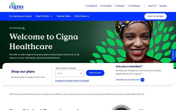 Skärmbild av cigna.com