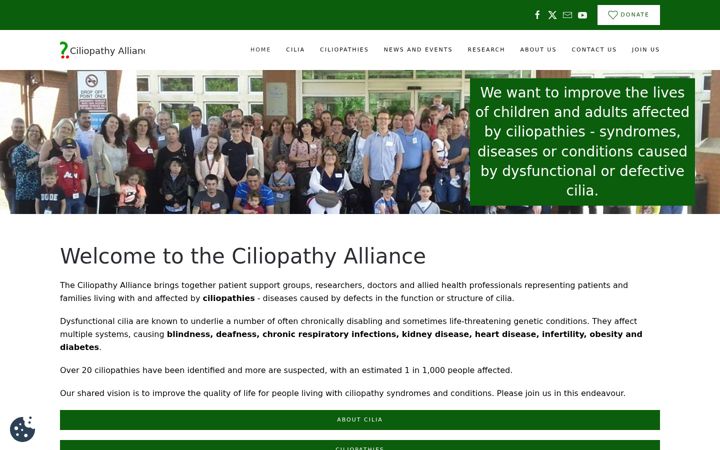 Screenshot von ciliopathyalliance.org