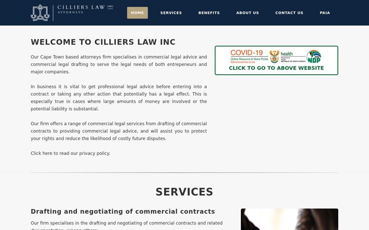 Captura de pantalla de cillierslaw.co.za